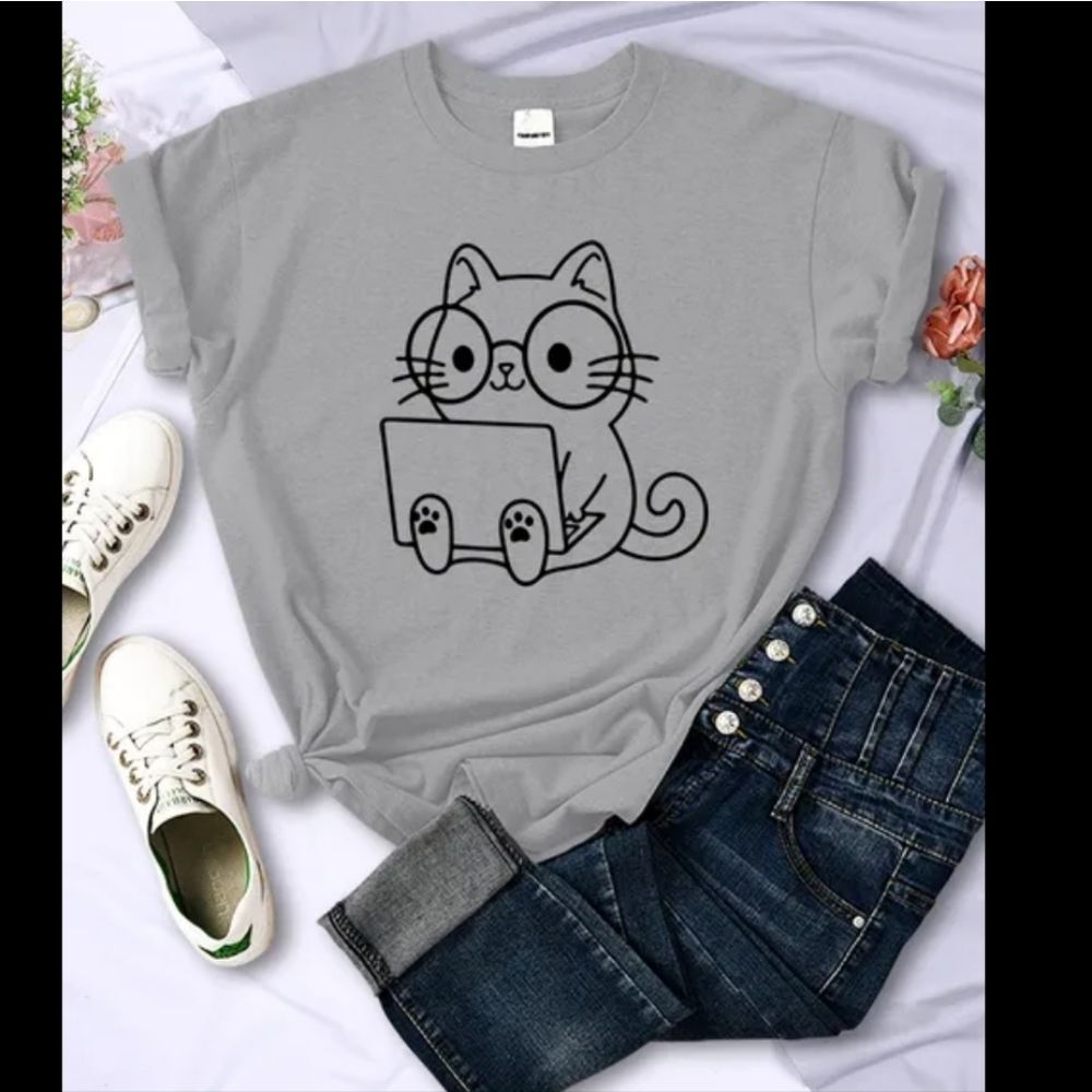 Laptop Kitten with Glasses Academic Feline